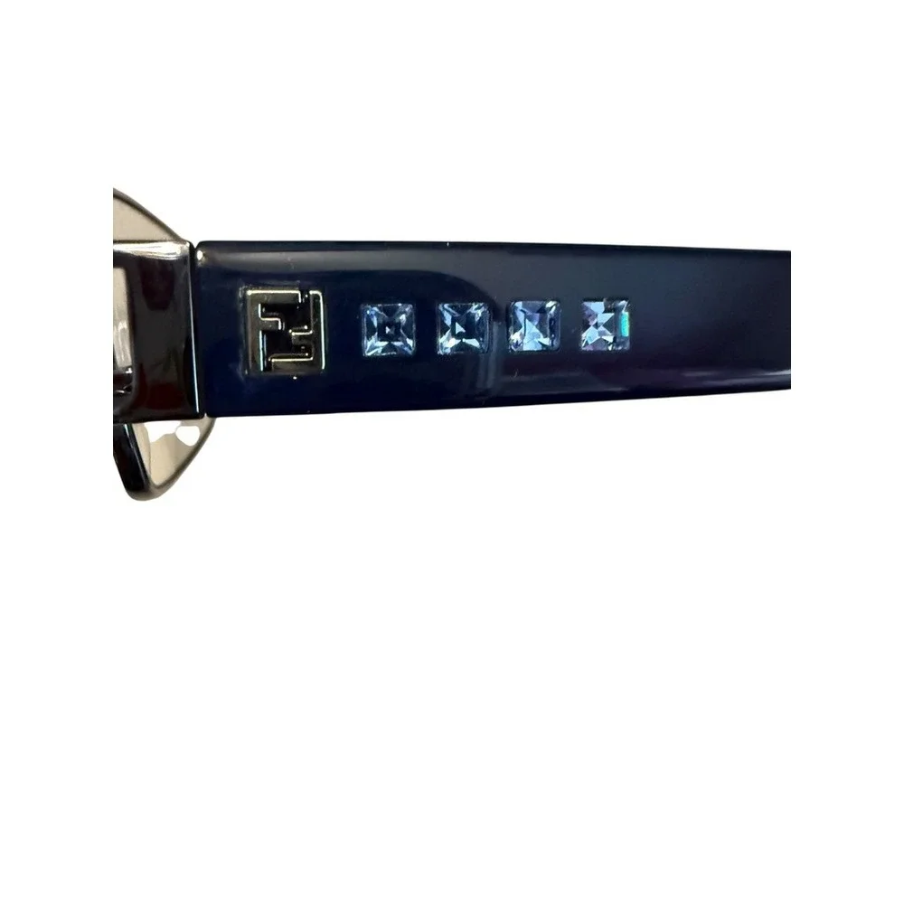 Fendi F941R Blue Rectangular Eyeglasses Silver Zucca Logo‎ Crystal Italy 50mm